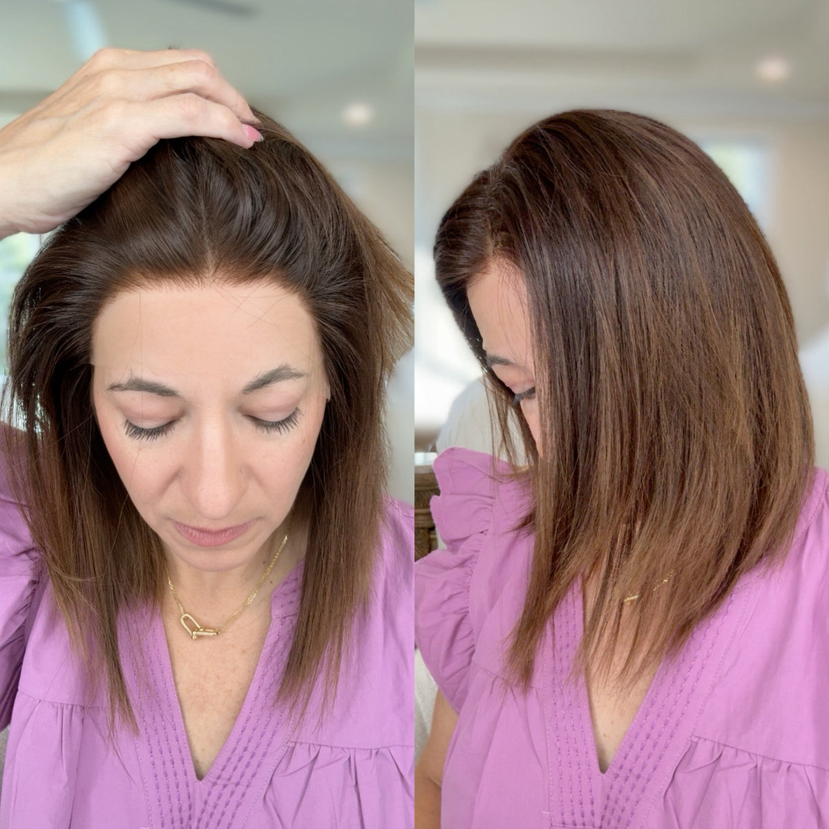 “BROWN SUGAR&quot; Exquisite Wig: Lace Top, Fully Handtied, Sz. S/M, 15&quot; Long Bob