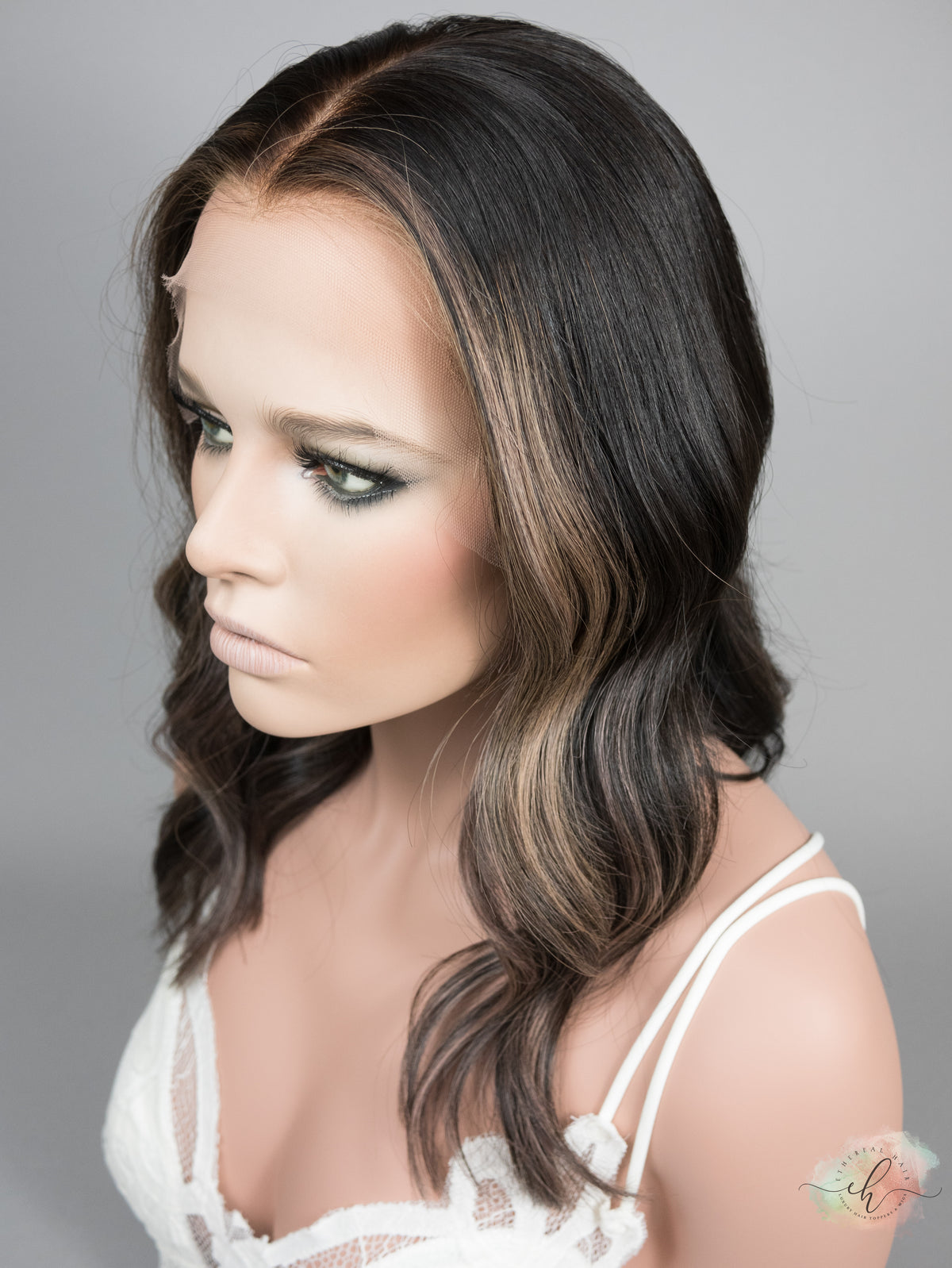 “CREME RIBBONS" Exquisite Wig: Lace Top, Sz. M, 17-18"
