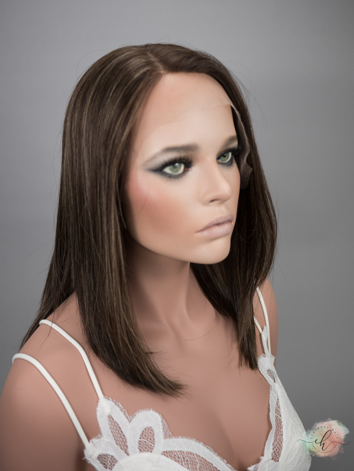 FINAL SALE “JACKIE&quot; Premium Wig: Lace Top, Sz. S/M, 15-16&quot;, ANGLED BOB