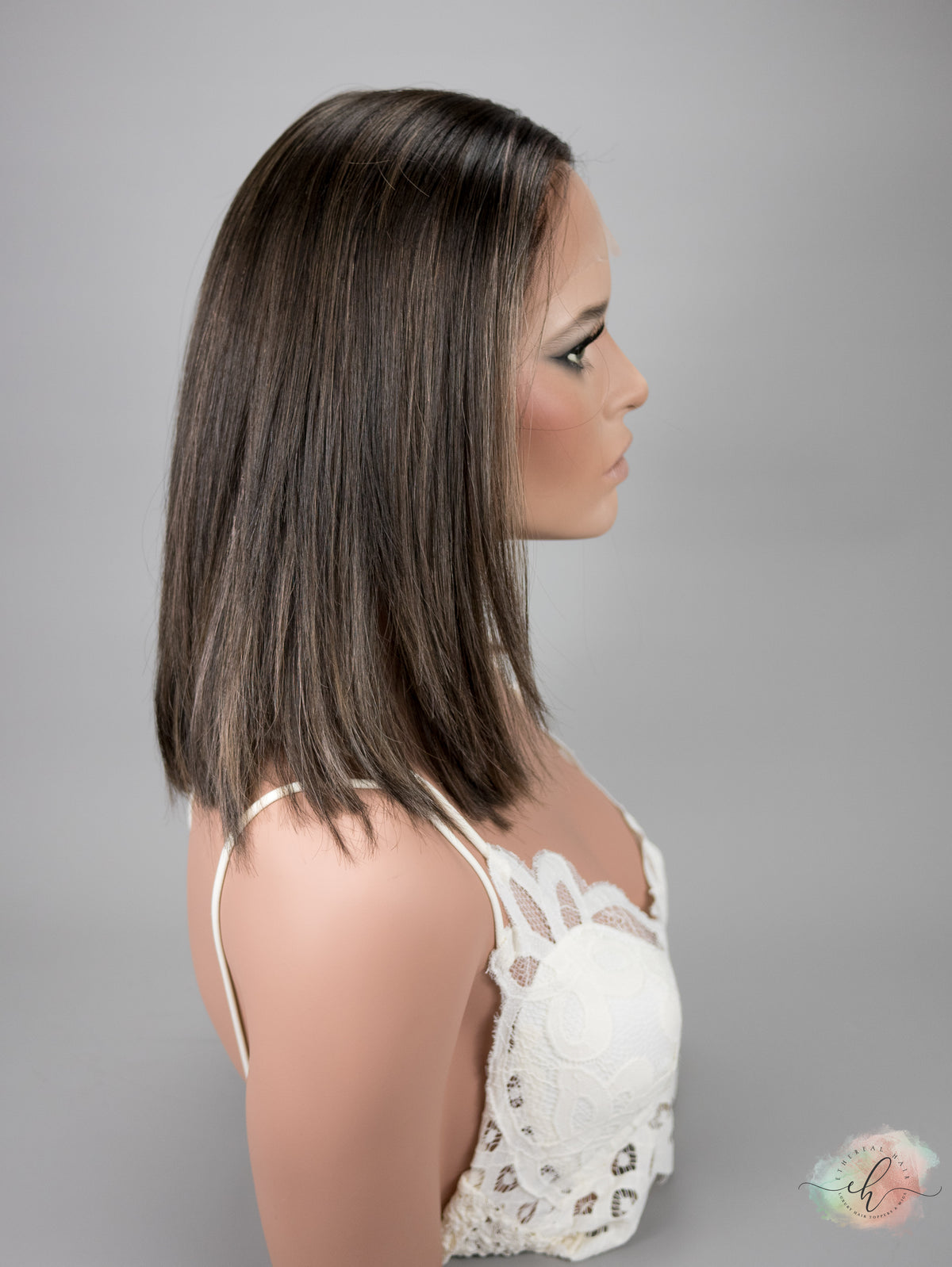 “SLOW BURN&quot; Exquisite Wig: Lace Top, Sz. S, 15&quot; Long Bob