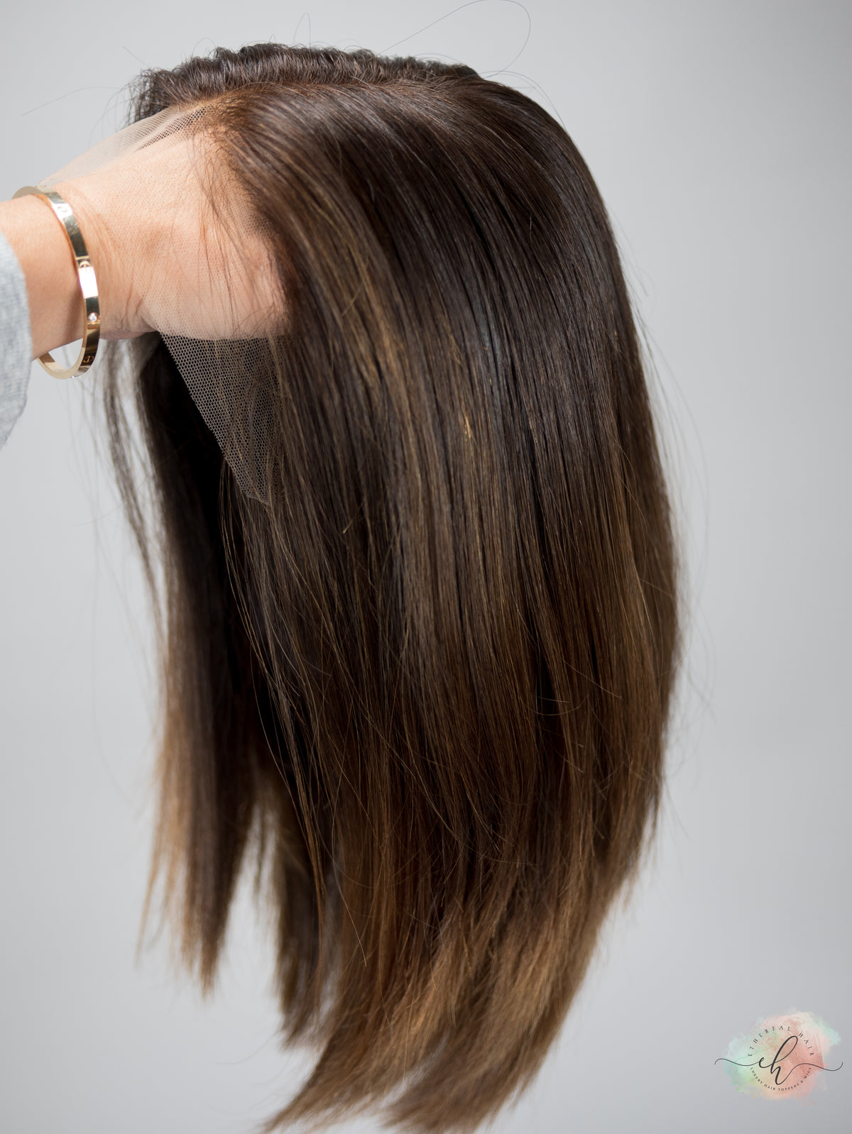 “BROWN SUGAR&quot; Exquisite Wig: Lace Top, Fully Handtied, Sz. S/M, 15&quot; Long Bob