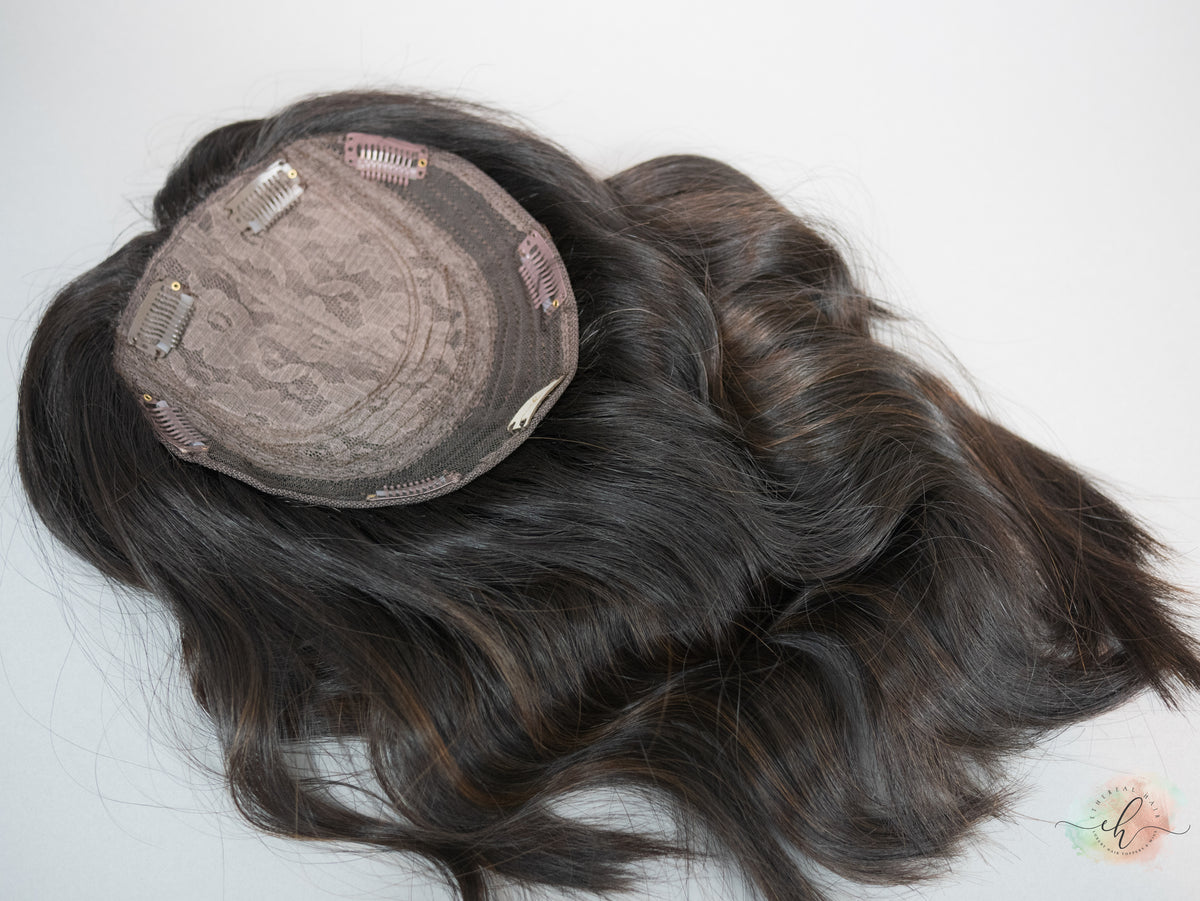 "RAVEN" Premium Topper: Silk Top, 7x7, 14-16", Subtle Caramel Balayage