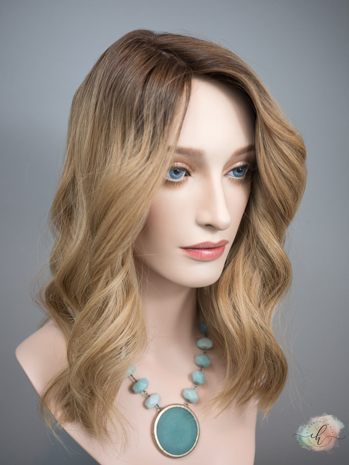 “LIZA" Premium Topper: Silk Top, 7x8, 17", Fully Handtied, Curtain Bangs