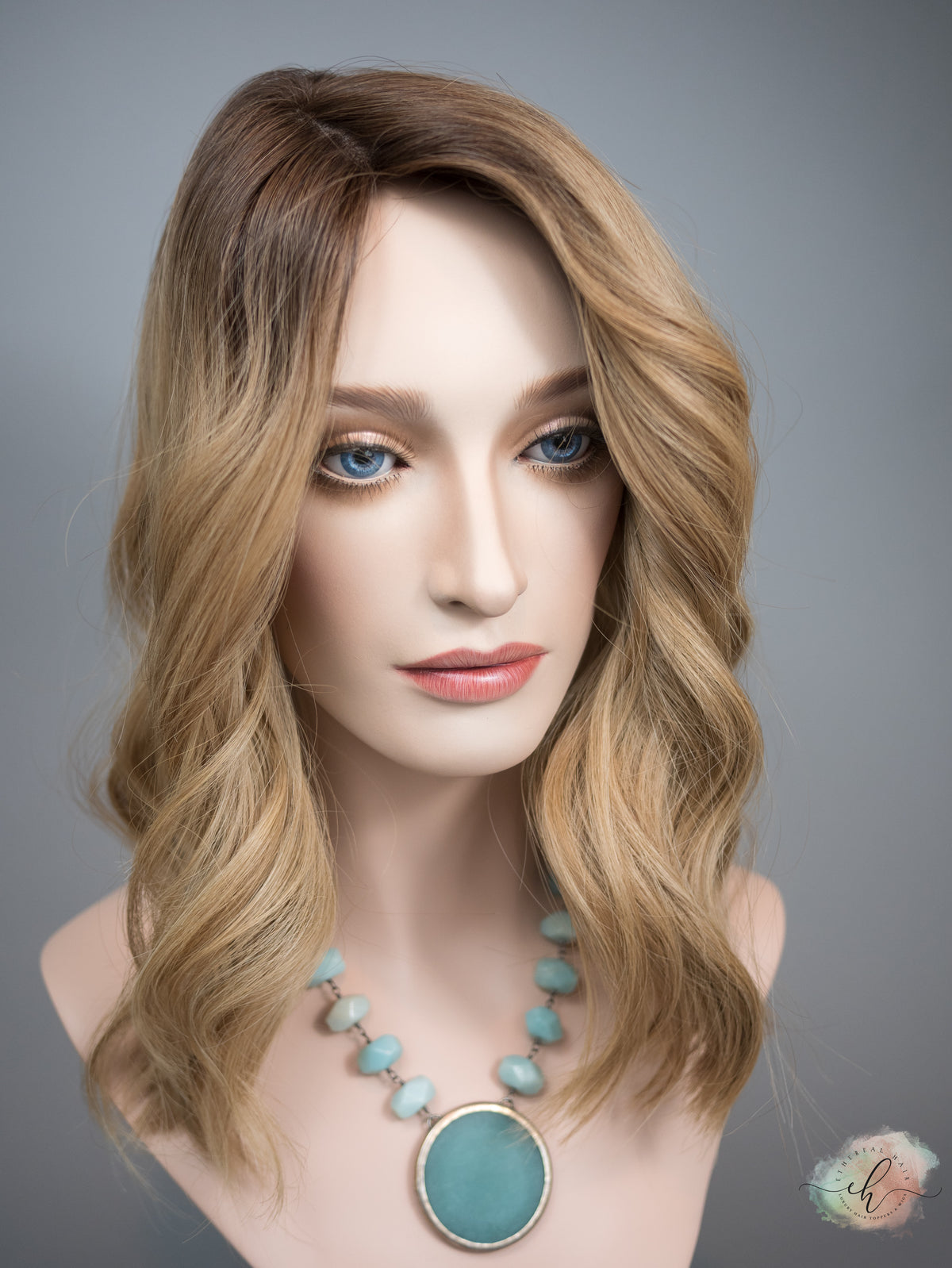 “LIZA" Premium Topper: Silk Top, 7x8, 17", Fully Handtied, Curtain Bangs