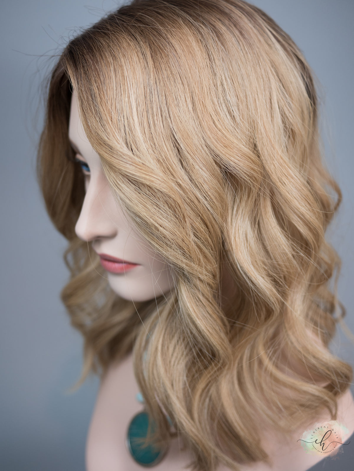 “LIZA" Premium Topper: Silk Top, 7x8, 17", Fully Handtied, Curtain Bangs