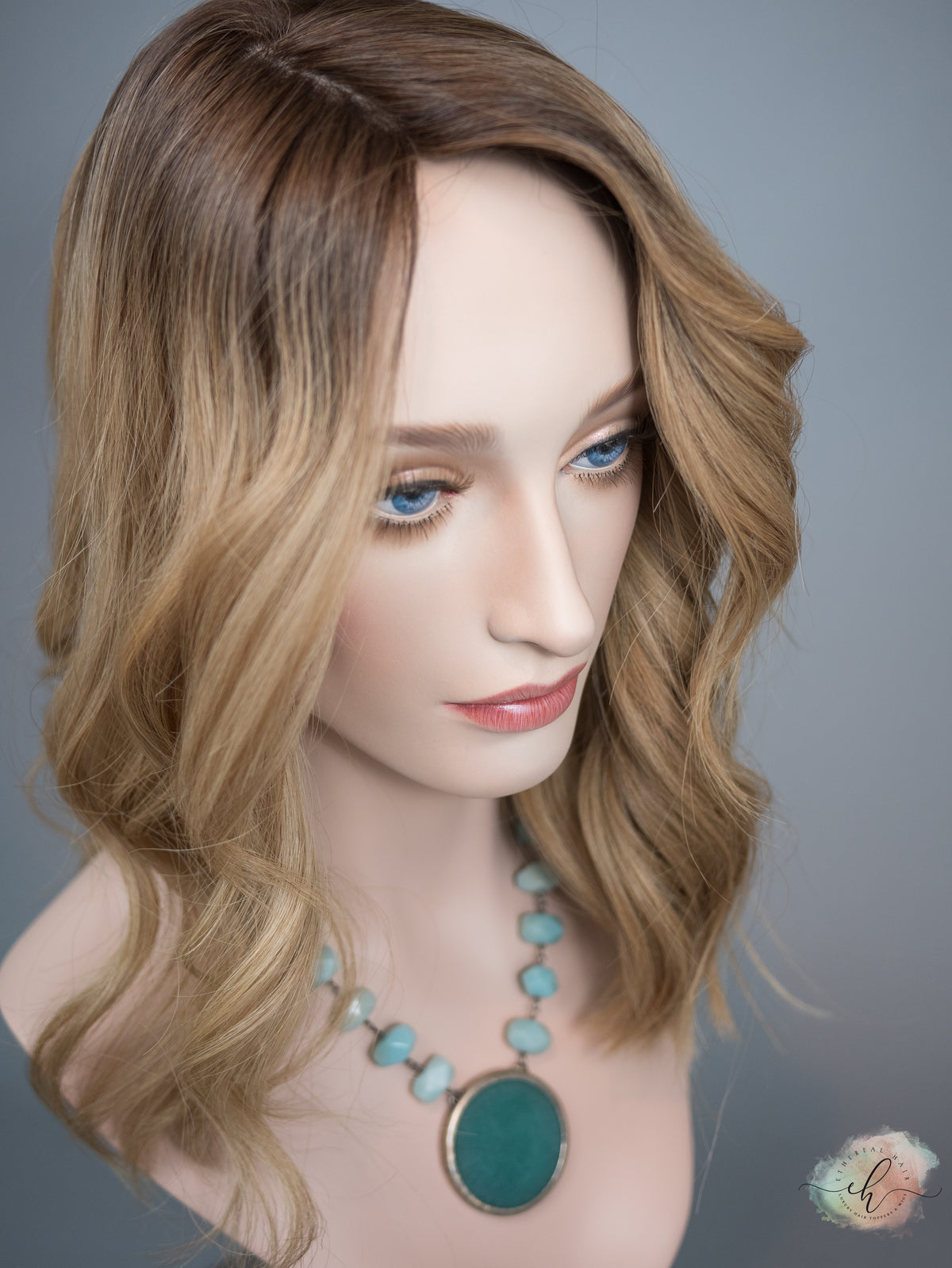 “LIZA" Premium Topper: Silk Top, 7x8, 17", Fully Handtied, Curtain Bangs