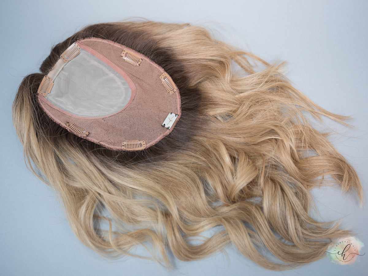 “LIZA" Premium Topper: Silk Top, 7x8, 17", Fully Handtied, Curtain Bangs