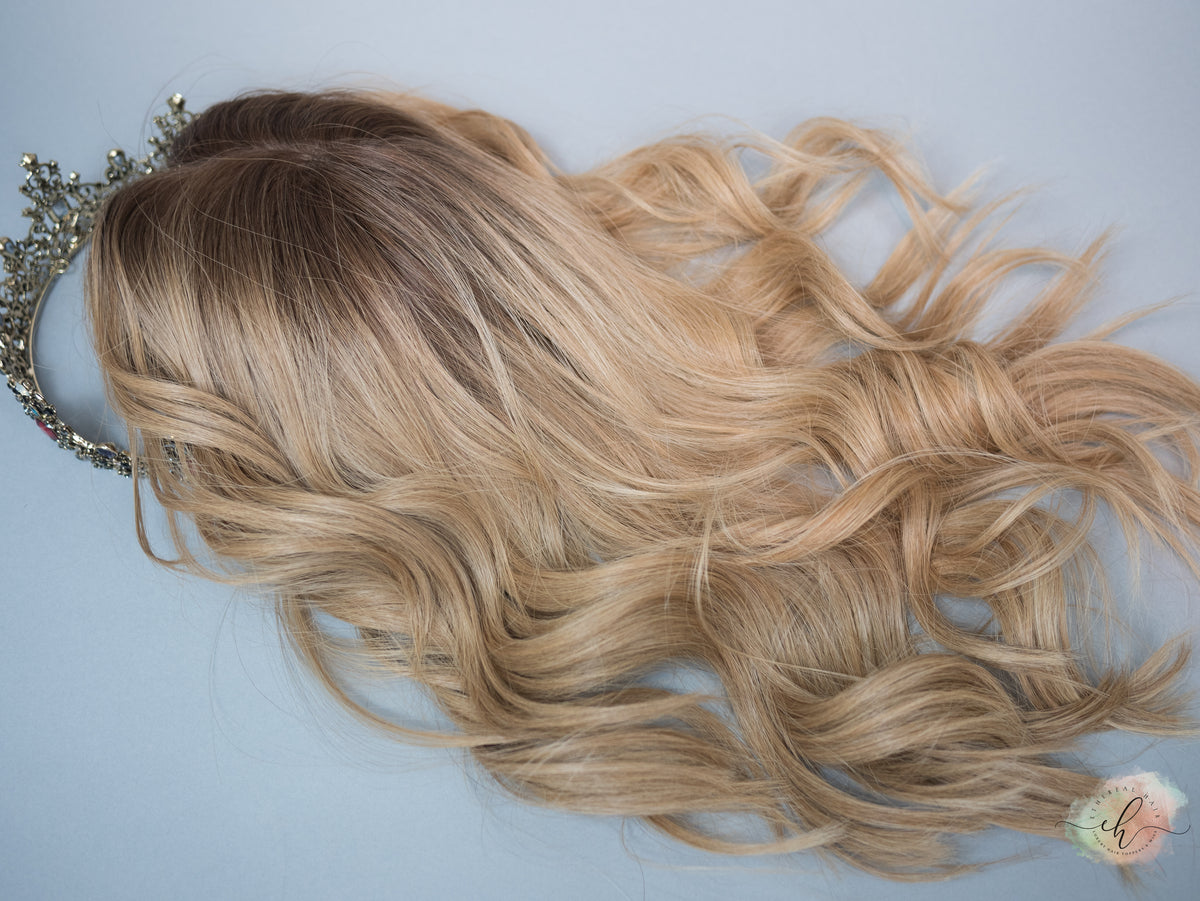 “LIZA" Premium Topper: Silk Top, 7x8, 17", Fully Handtied, Curtain Bangs