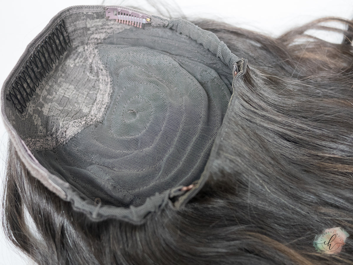 “LARK BALAYAGE" Premium Pony Wig: Sz. M, 21", Curly
