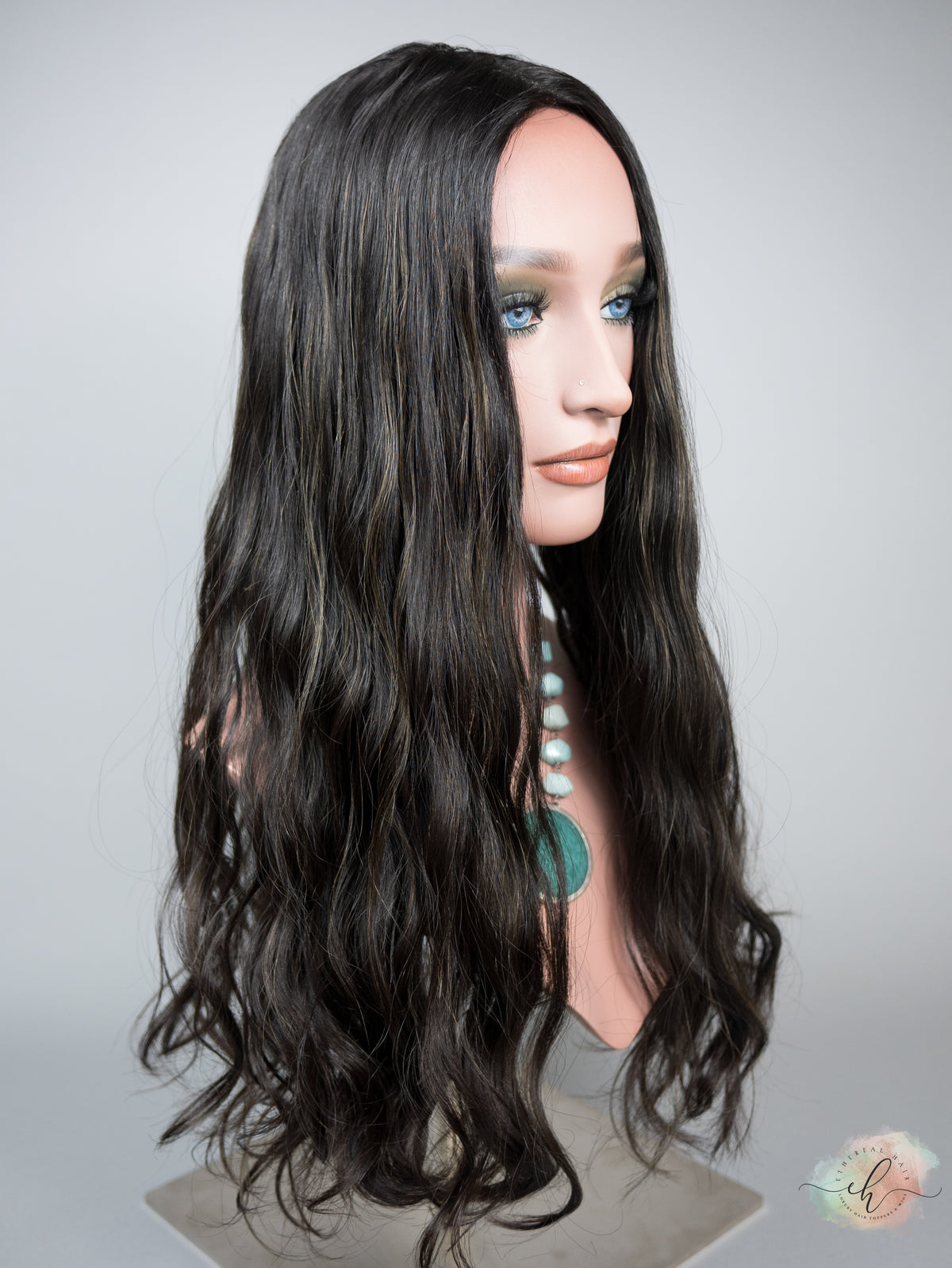 FALL SALE "RAVEN HIGHLIGHT" Premium Topper: Silk Top, 9x9, 22-23", Wavy