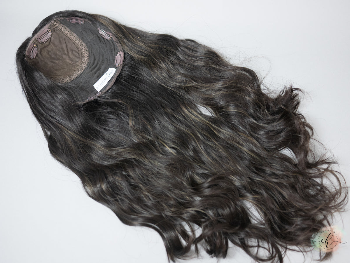 FALL SALE "RAVEN HIGHLIGHT" Premium Topper: Silk Top, 9x9, 22-23", Wavy