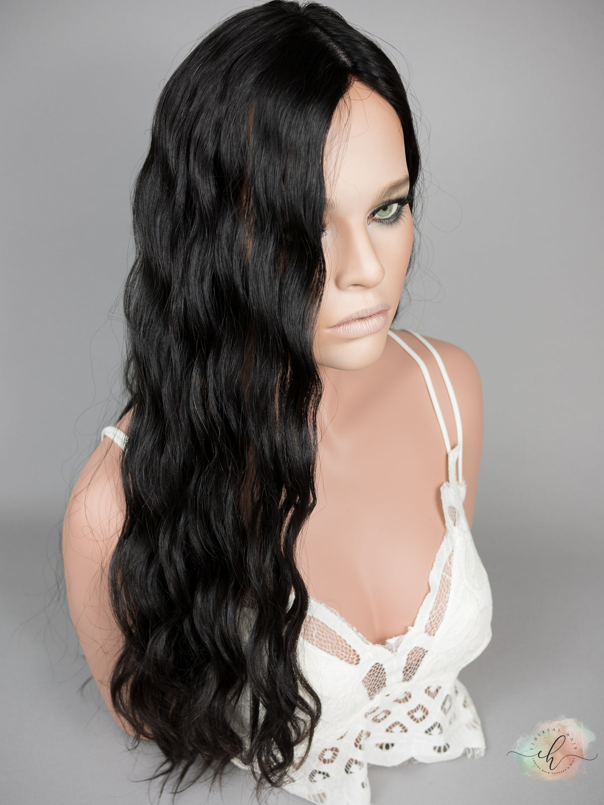 “RAVEN" Premium Topper: Silk Top, 9x9, 24-25", Curly