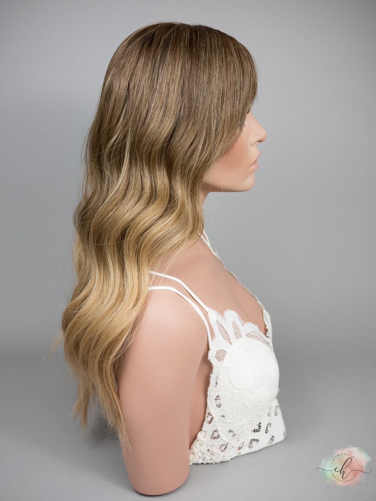 “MARABELL" Premium Wig: Lace Top, Sz. M, 24", Curtain Bangs