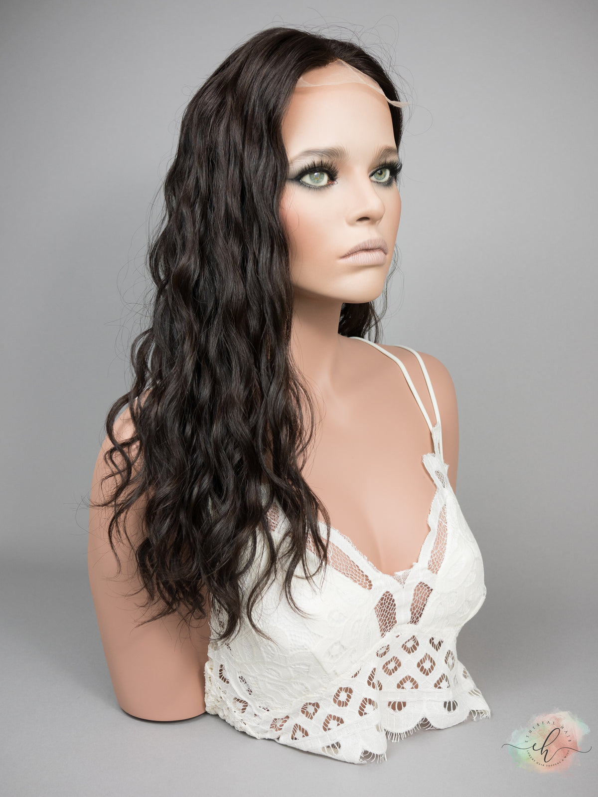 “LARK" Premium Topper: Lace Top, 8x8, 20", Curly