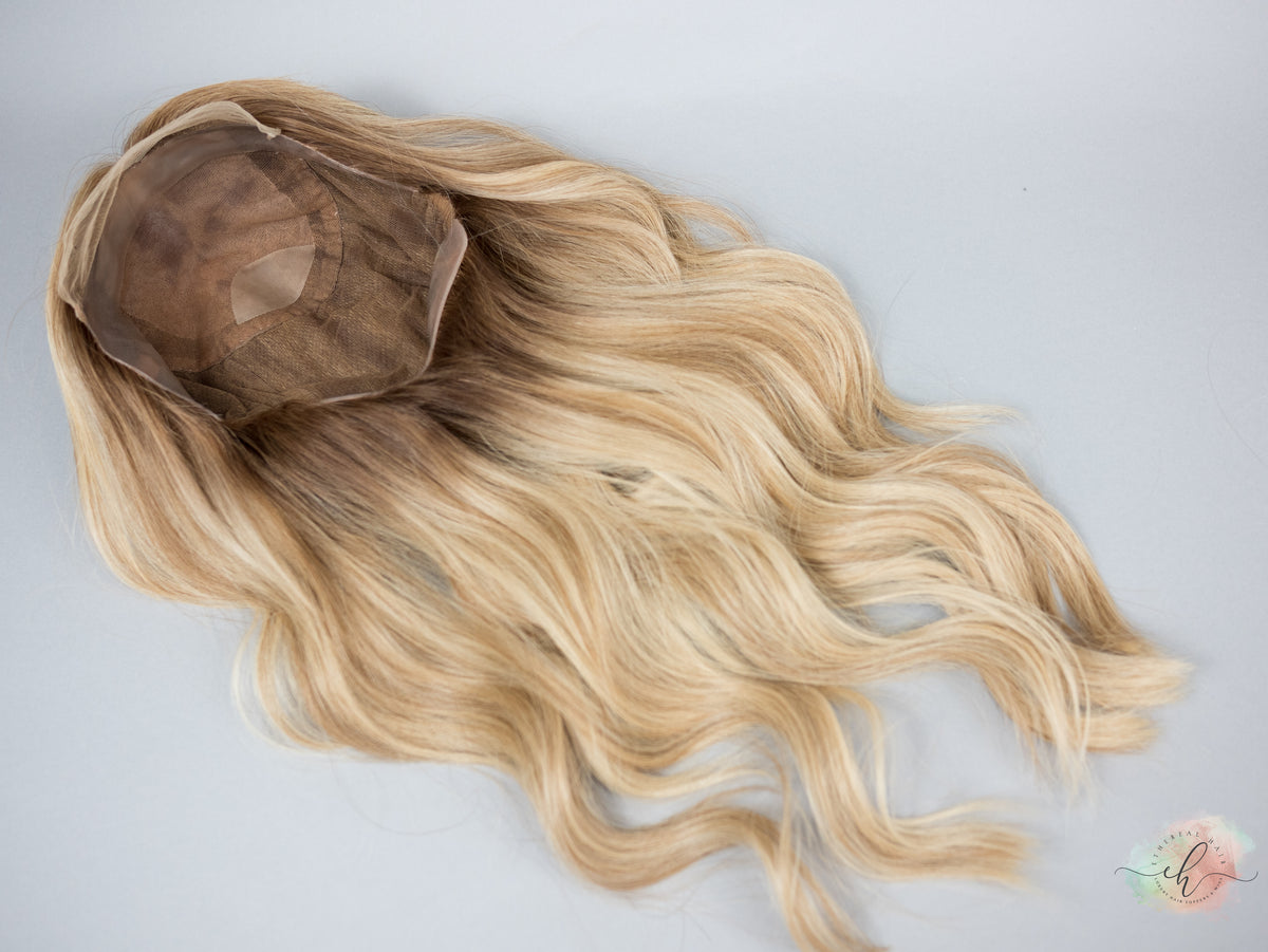 “HERE COMES THE SUN" Exquisite Wig: Silk Top Lace Front, Fully Handtied, Sz. S/M, 24", Medical Cap