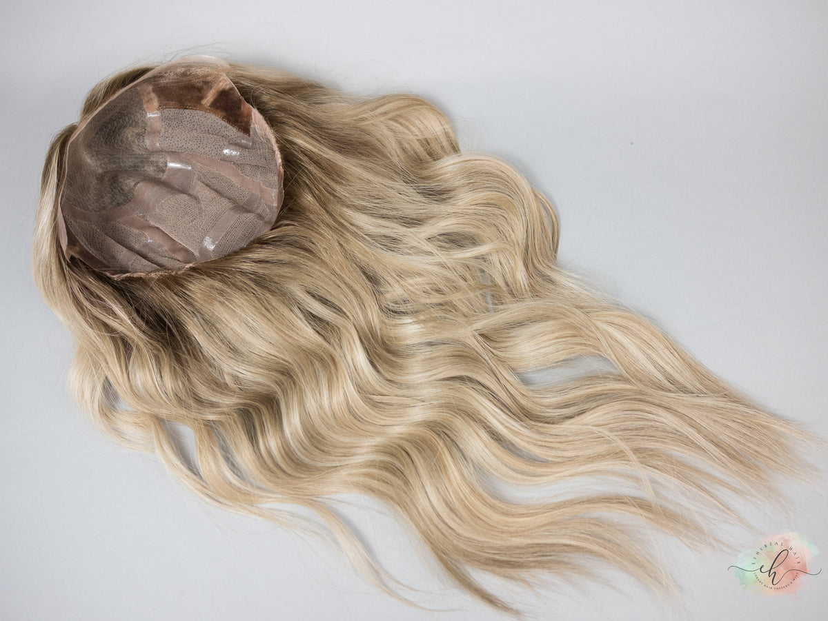 “COASTAL VIBES" Exquisite Wig: Lace Top, Fully Handtied, Sz. S/M, 26", Medical Cap