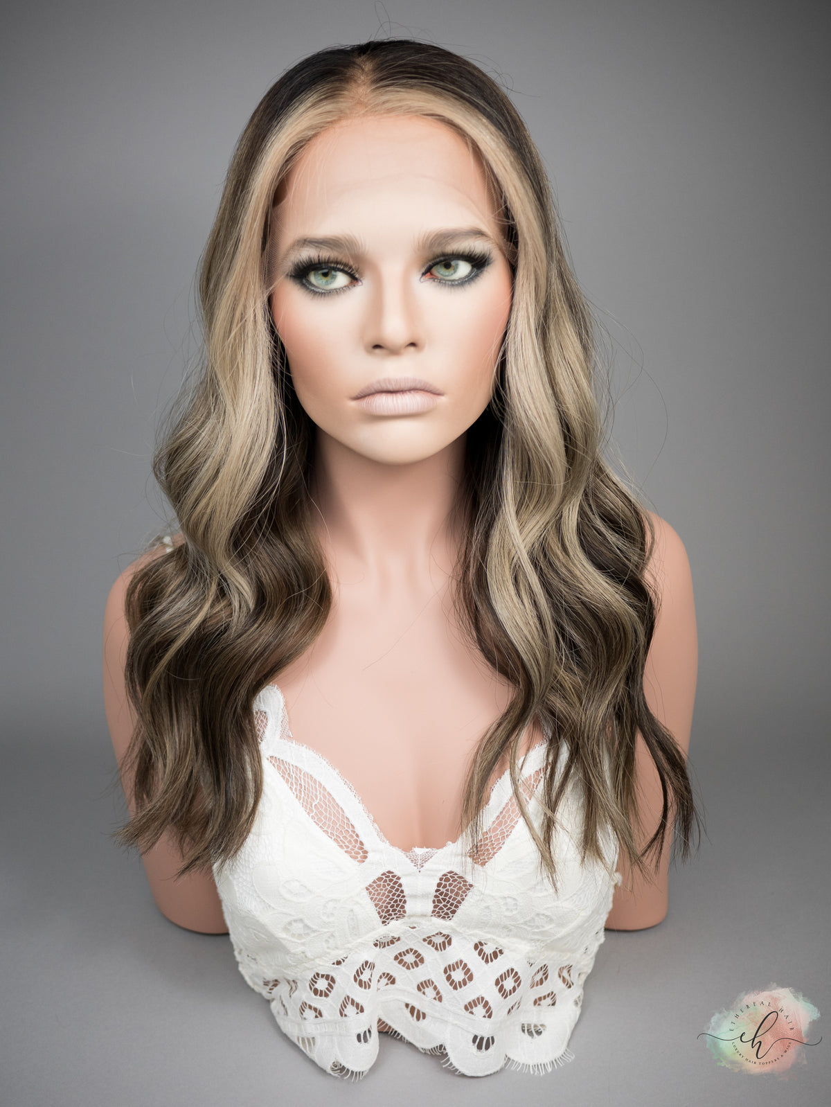 “CREME DE CACAO" Exquisite Wig: Lace Top, Sz. M, 22"