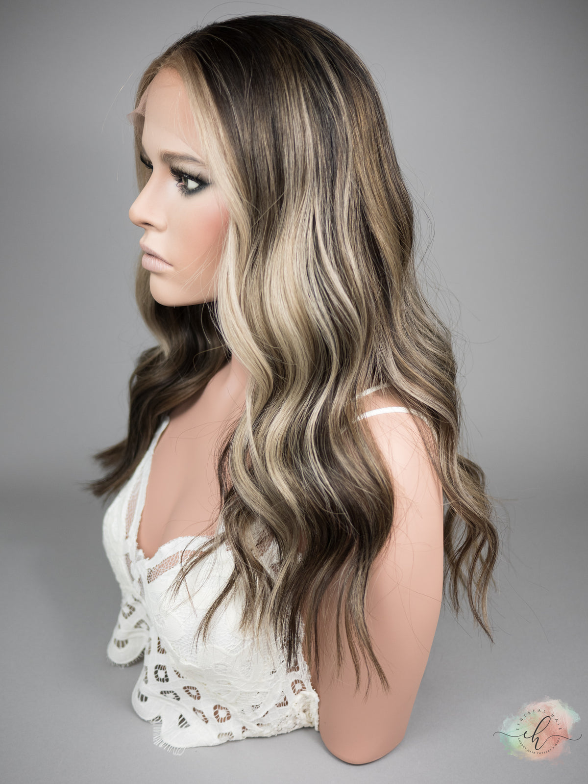 “CREME DE CACAO" Exquisite Wig: Lace Top, Sz. M, 22"