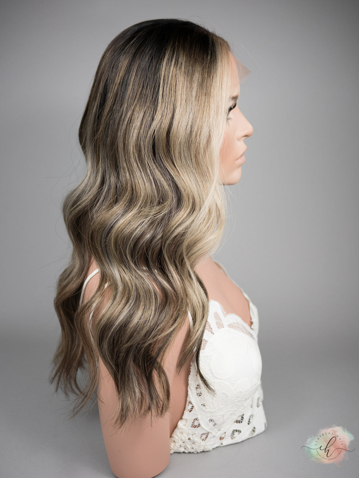 “CREME DE CACAO" Exquisite Wig: Lace Top, Sz. M, 22"