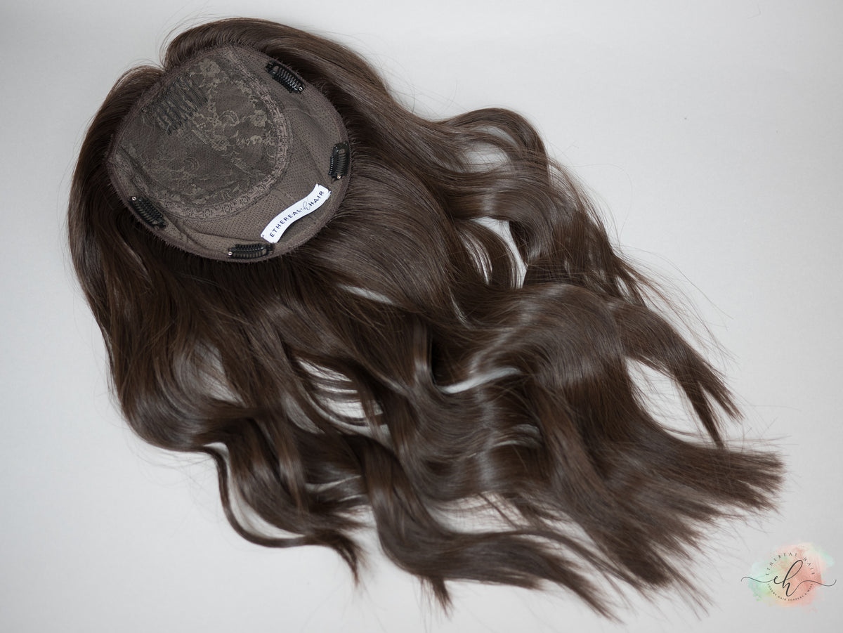 “LUNA" Premium Topper: Silk Top, Handtied Cap, 8x8, 20"