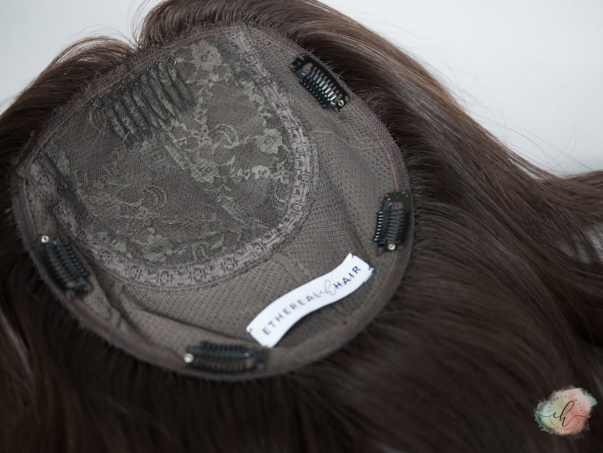 “LUNA" Premium Topper: Silk Top, Handtied Cap, 8x8, 20"
