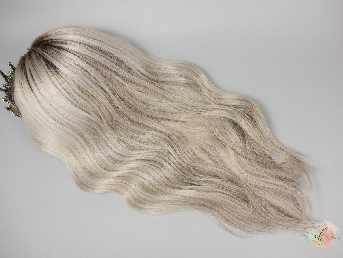 “HEARTBREAKER" Exquisite Wig: Silk Top Lace Front, Partial Handtied, Sz. S/M, 24", Medical Cap