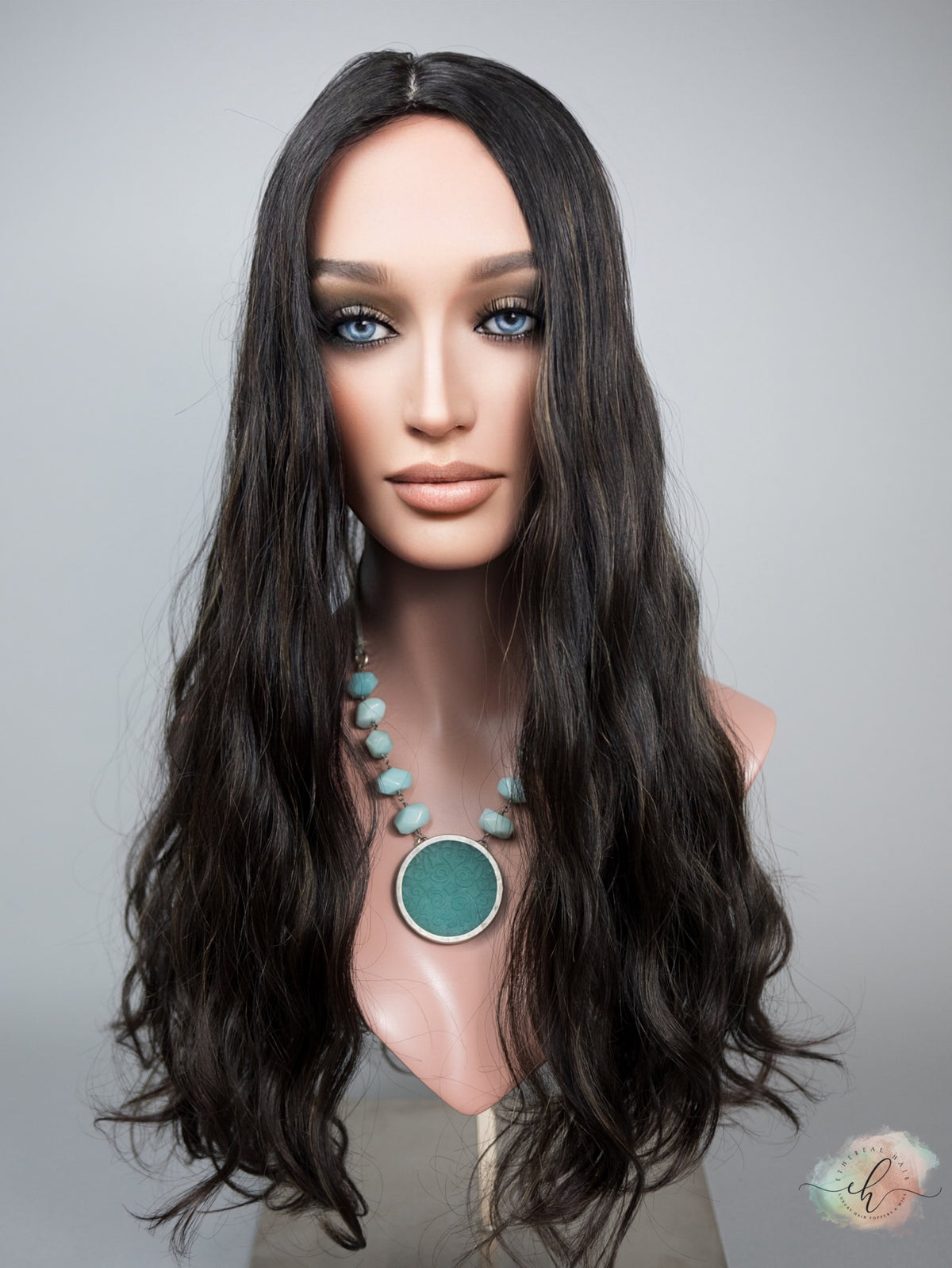 FALL SALE "RAVEN HIGHLIGHT" Premium Topper: Silk Top, 9x9, 22-23", Wavy